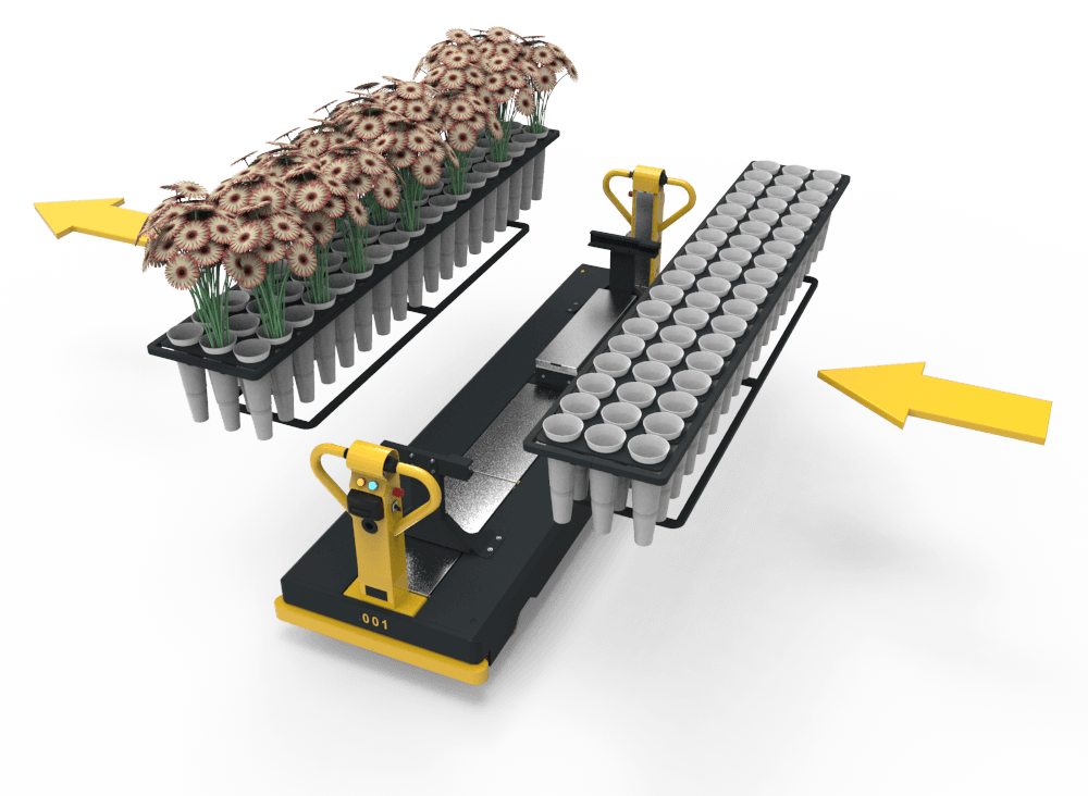 Qii-Drive Flower harvest rotation with sliding frame